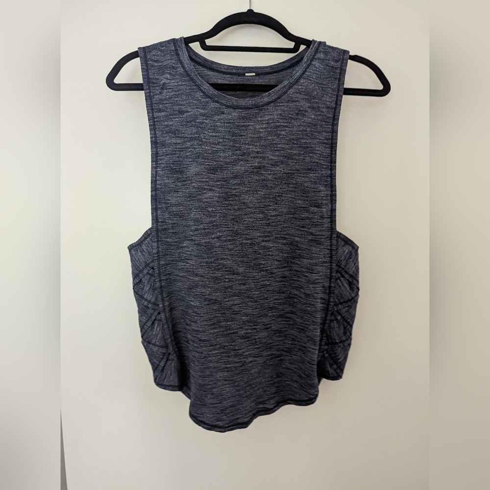 Lululemon Tank Top Var-City Heathered Green Muscle Criss Cross Side Women's